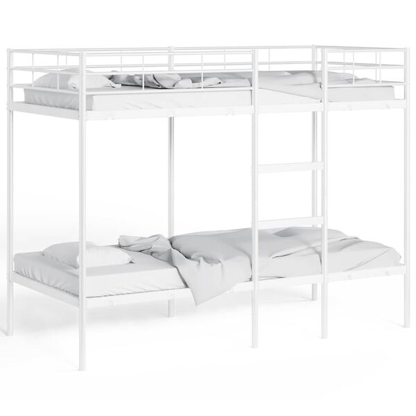 vidaXL Bunk Bed White Steel Twin Bunk Bed Rectangular Minimalist