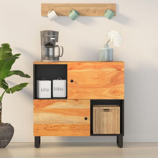 vidaXL Sideboard Natural and Black Solid Acacia Wood and Iron Medium