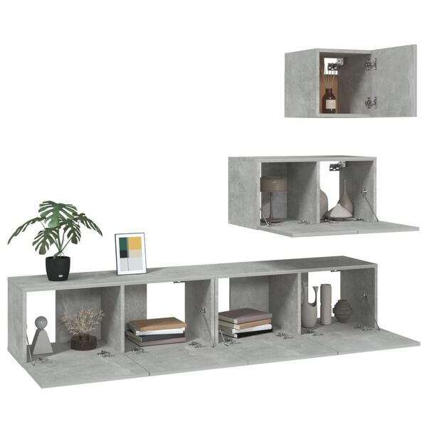 vidaXL TV Cabinet Set Set of 4 Concrete grey Engineered wood Medium