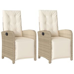 vidaXL Reclining Garden Chair Set of 2 Beige and Cream White