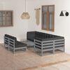 vidaXL Garden Lounge Set Grey Solid pine wood, 100% polyester fabric
