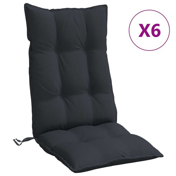 vidaXL Highback Chair Cushion Set of 6 Black