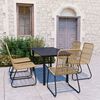 vidaXL Dining Set Oak and Black Poly Rattan, Powder-Coated Steel, Glass