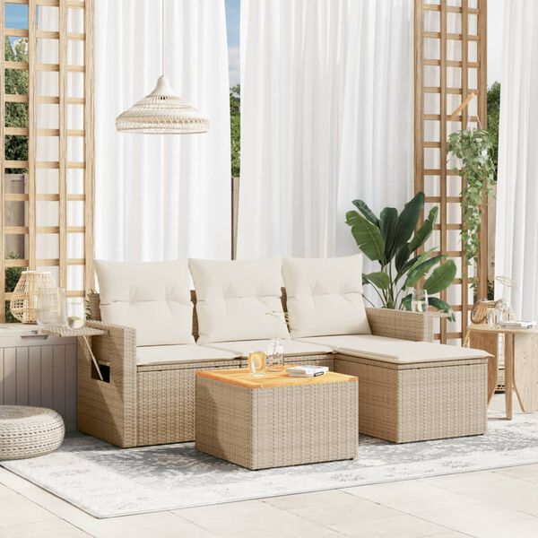 vidaXL Garden Sofa Set Beige PE rattan 5 Piece Foldable