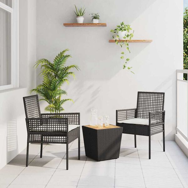 vidaXL Garden Bistro Set 3 pcs Black Poly Rattan
