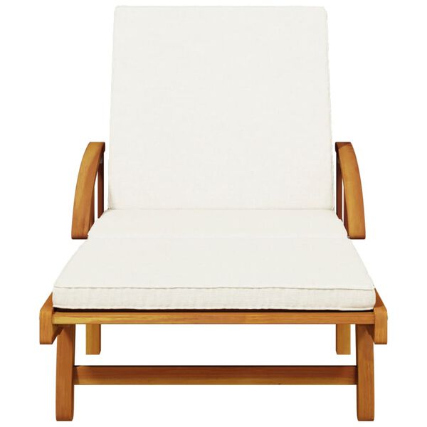 vidaXL Sun Lounger Brown, Cream White Solid Acacia Wood, Polyester