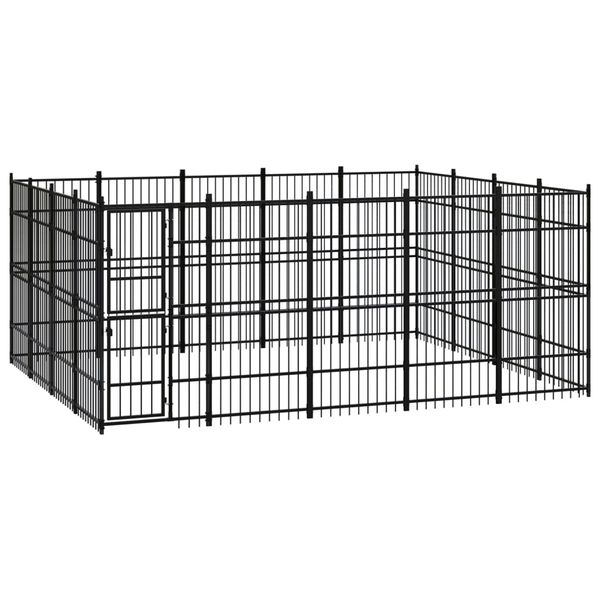 vidaXL Dog Kennel Black Powder-Coated Steel Large Durable Dog House
