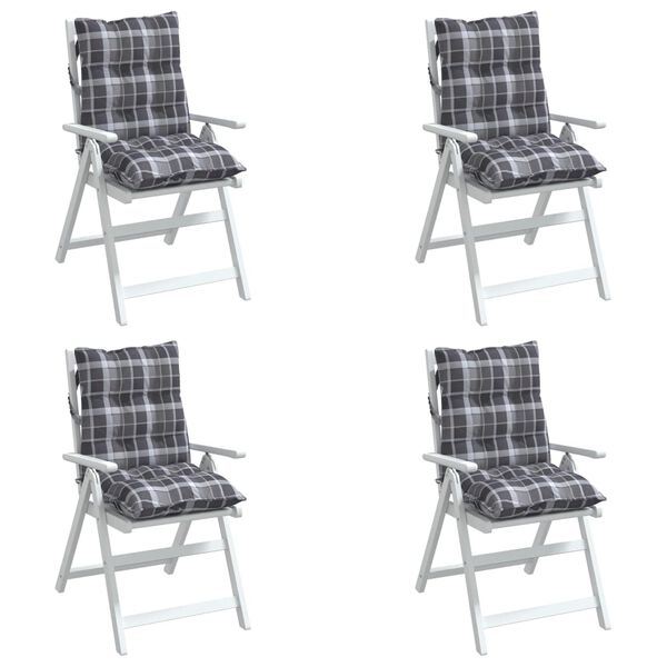 vidaXL Lowback Chair Cushion Set of 4 Gray Check Pattern