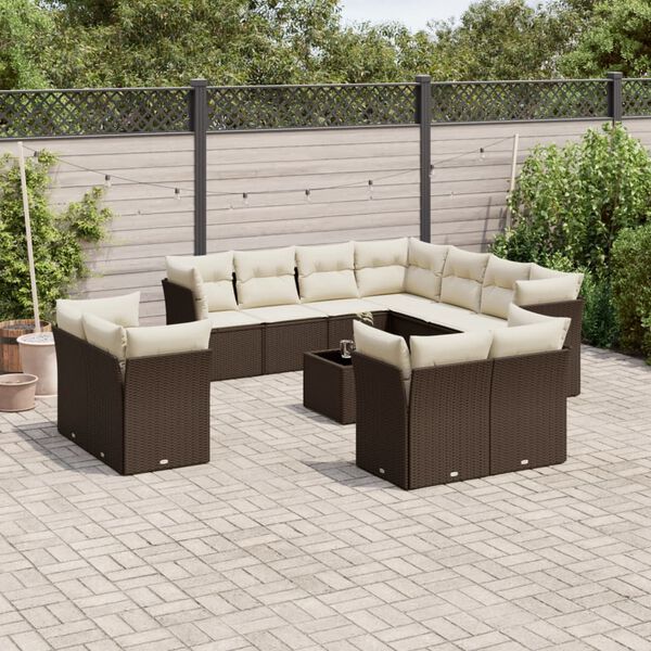 vidaXL Garden Sofa Set Brown PE rattan Large Adjustable Feet
