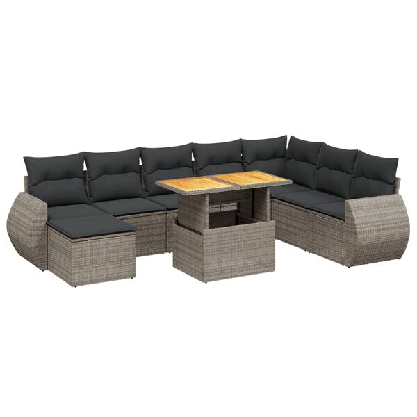 vidaXL Garden Sofa Set Grey PE rattan Large Adjustable Armrests