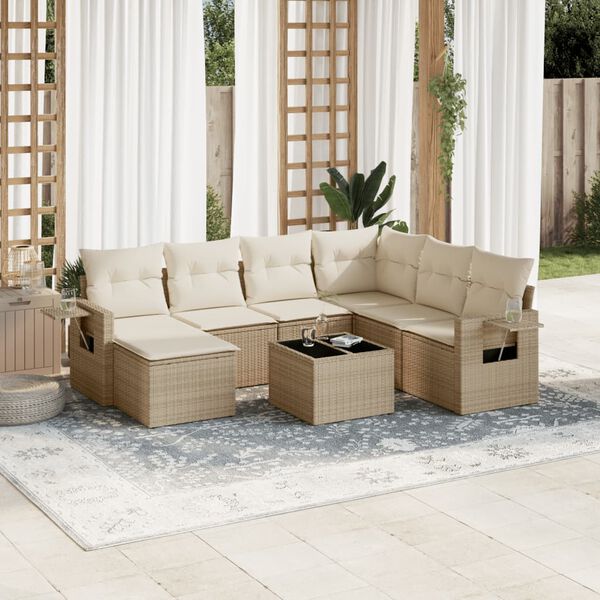 vidaXL Garden Sofa Set Beige PE Rattan 8 Piece Adjustable Armrests