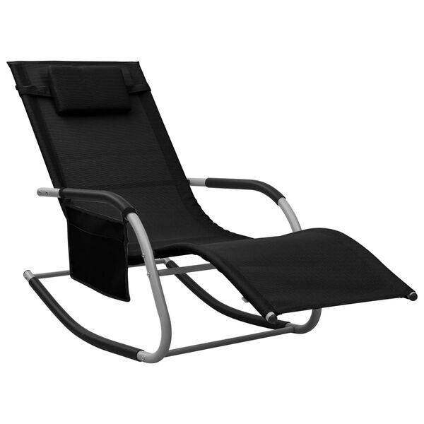 vidaXL Sun Lounger Set of 2 Black and Grey Textilene Standard