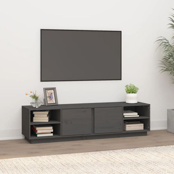 vidaXL TV Cabinet Grey Solid pine wood Large TV Cabinet Rectangular