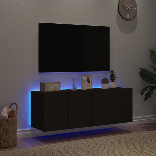 vidaXL TV Wall Cabinet Set of 2 Black Engineered wood TV Wall Cabinet