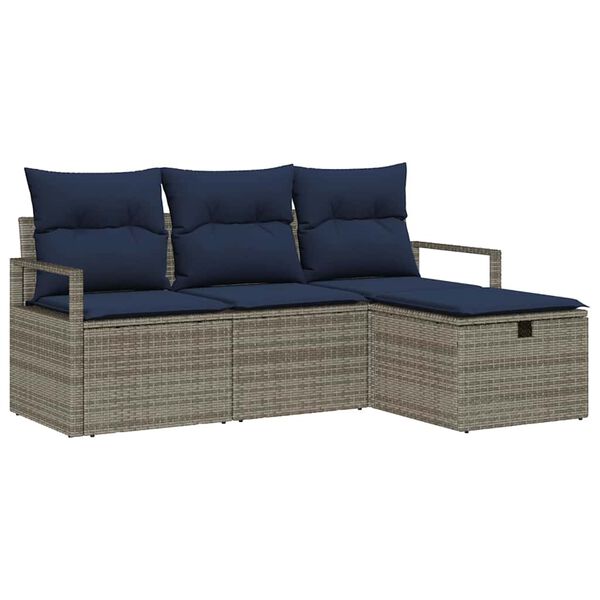 vidaXL Sofa Set with Cushion Manual 4 pcs Grey and Navy Poly Rattan