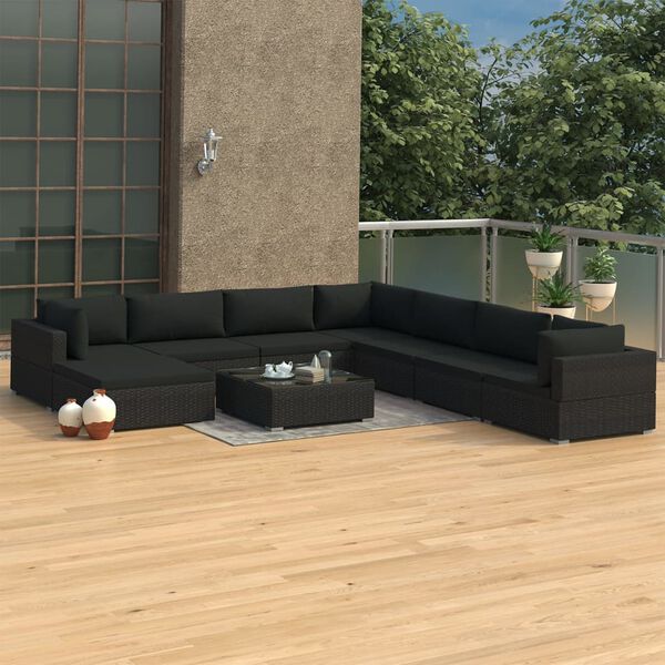 vidaXL Garden Lounge Set Black PE Rattan Large Modular Garden Seating