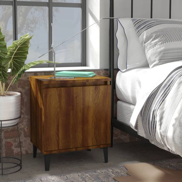 vidaXL Bed Cabinet Brown oak Engineered wood, metal 15.7 x 11.8 x 19.7 in