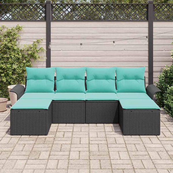 vidaXL Garden Sofa Set with Cushion 6 pcs Black Poly Rattan