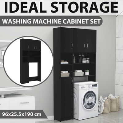 vidaXL Washing Machine Cabinet Set Black Engineered Wood
