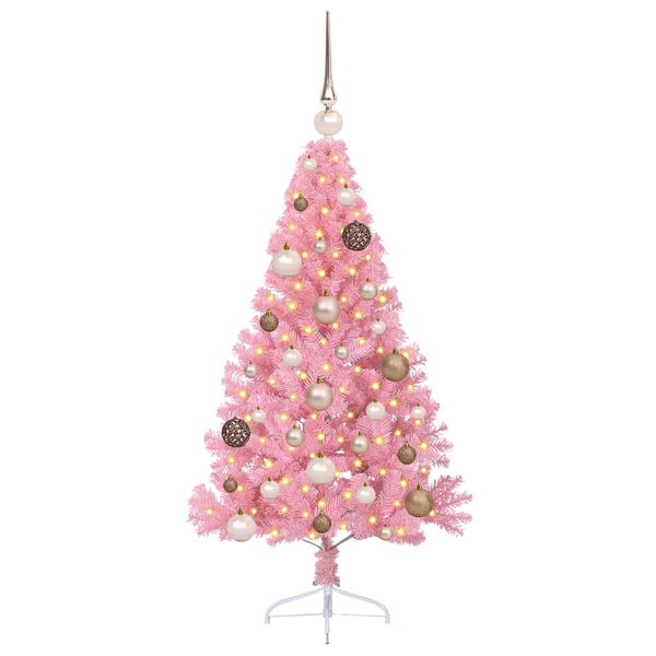 vidaXL Artificial Pre-lit Christmas Tree with 150 LEDs Pink 47.2" PVC