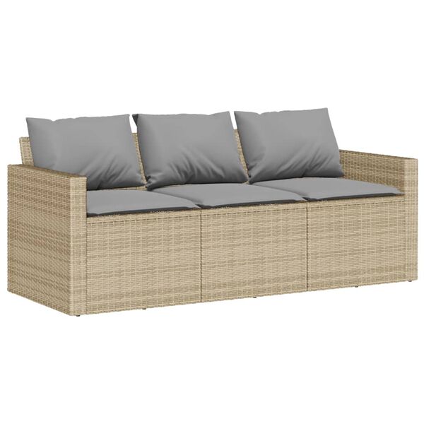 vidaXL Garden Sofa Beige Poly Rattan, Powder-Coated Steel 3-Seater
