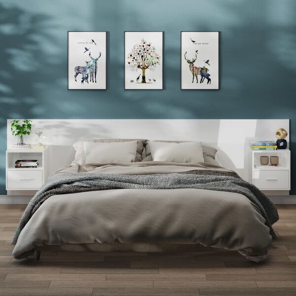 vidaXL Wall-mounted Bedside Cabinet Set of 2 High gloss white