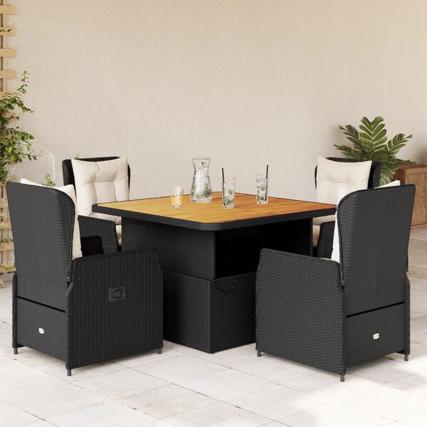 vidaXL Garden Dining Set Black and brown, cream white cushions