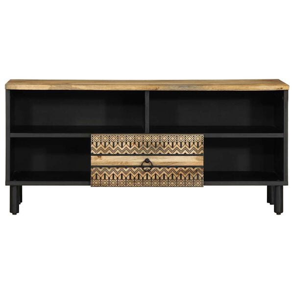 vidaXL TV Cabinet Black Solid rough mango wood, iron Medium TV Cabinet