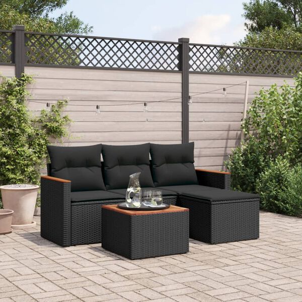 vidaXL Garden Sofa Set Black PE Rattan Medium Modular Garden Sofa Set