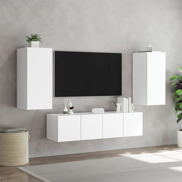 vidaXL TV Wall Unit White Engineered Wood Medium TV Wall Unit