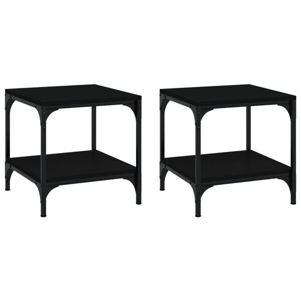 vidaXL Side Table Set of 2 Black Engineered wood, Steel Small Levelers