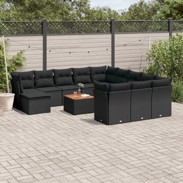 vidaXL Garden Sofa Set Black and Brown PE Rattan Large Adjustable Feet