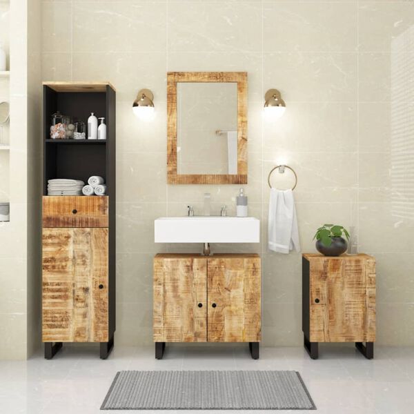 vidaXL Bathroom Furniture Set Natural Brown and Black