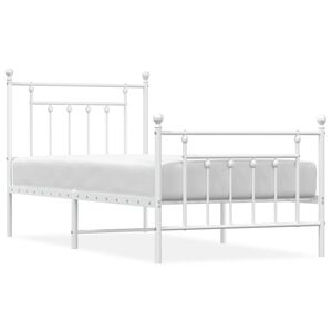 vidaXL Bed Frame White Powder-coated Steel Twin Bed Frame Rectangular