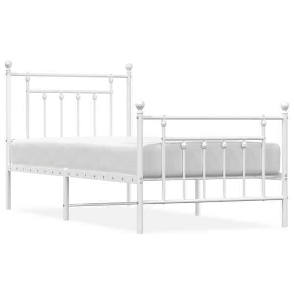 vidaXL Bed Frame White Powder-coated Steel Twin Bed Frame Rectangular