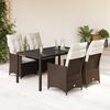 vidaXL 5 Piece Patio Dining Set with Cushions Brown Poly Rattan