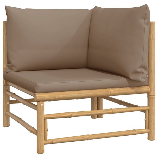 vidaXL Garden Lounge Set Taupe Bamboo and Polyester Medium Modular