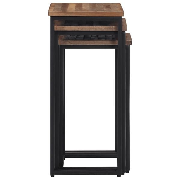 vidaXL Nesting Coffee Table Grey and black Solid teak wood, metal