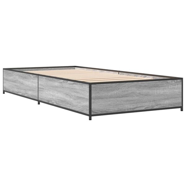 vidaXL Bed Frame Grey sonoma Engineered wood, metal, plywood Single