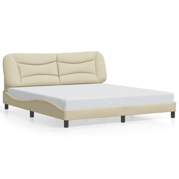 vidaXL Bed Frame Cream Polyester, Metal, Solid Pine Wood, Plywood King