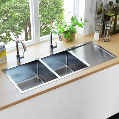 vidaXL Handmade Kitchen Sink with Strainer Stainless Steel