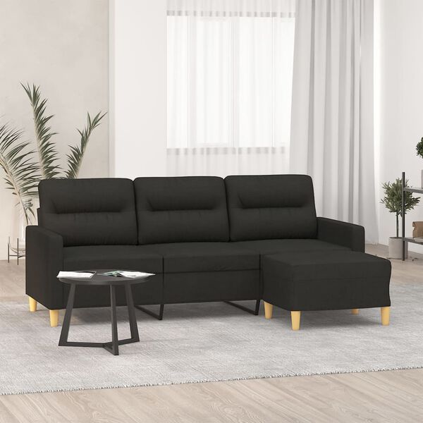 vidaXL 3-Seater Sofa With Footstool Black Fabric, metal, plywood 3-Seater