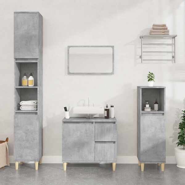 vidaXL Bathroom Cabinet Concrete Grey Engineered Wood, Solid Eucalyptus Wood