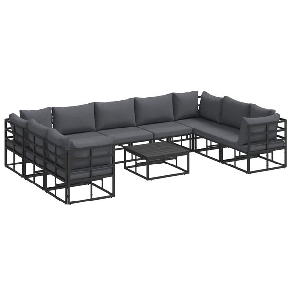 vidaXL Garden Sofa Set with Cushion 10 pcs Black Aluminium