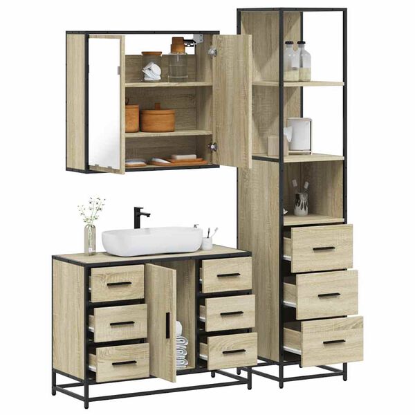 vidaXL Bathroom Furniture Set Sonoma Oak Engineered Wood, Metal Medium