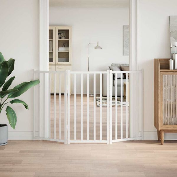 vidaXL Dog Gate Set of 3 White Solid fir wood Foldable Dog Gate