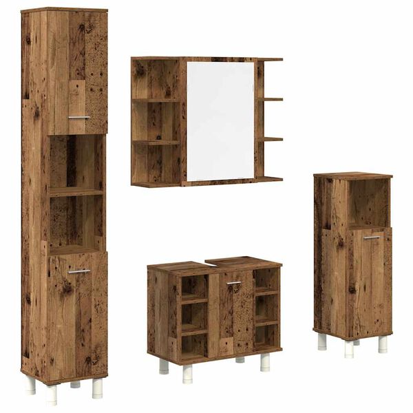 vidaXL Bathroom Furniture Set Old Wood Engineered wood, glass Large