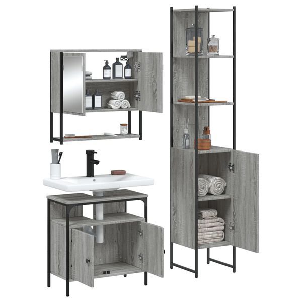 vidaXL Bathroom Furniture Set Grey Sonoma Engineered Wood Three Piece Set