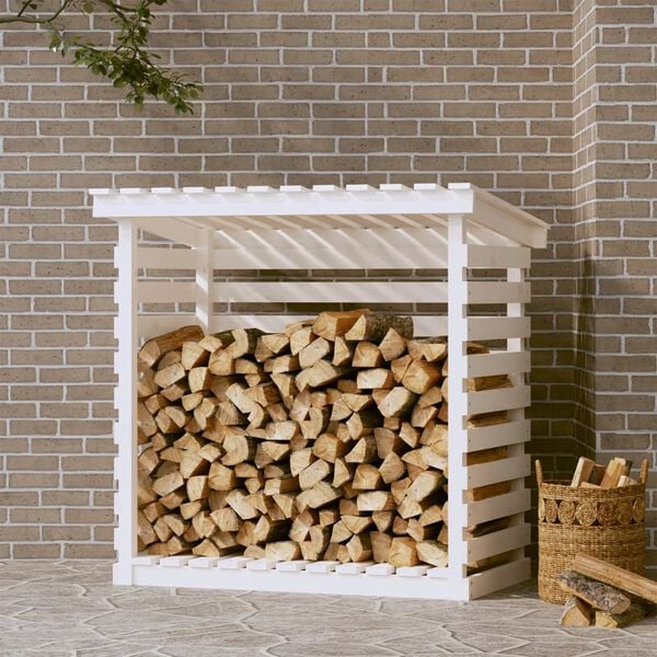 vidaXL Firewood Rack White 42.5"x28.7"x42.5" Solid Wood Pine
