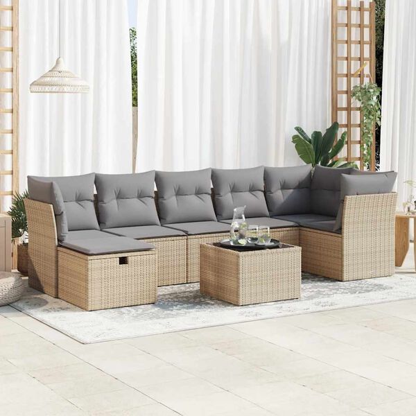 vidaXL Garden Sofa Set Beige Poly Rattan Large Water-resistant materials
